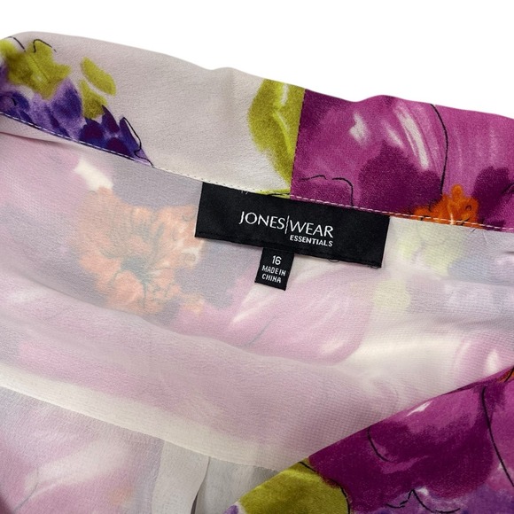 Jones Wear 16 Floral Blouse Short Sleeve Collared Poly Lined Spring Easter - Picture 2 of 8